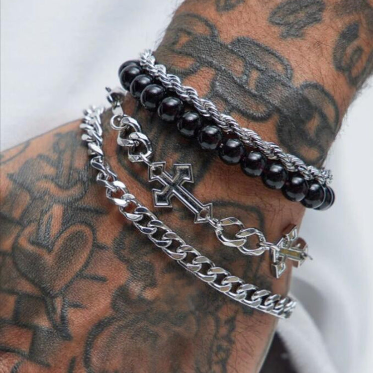 Herren Armband-Set mit stilvollen Perlen und Kreuzmotiven Shop Nory