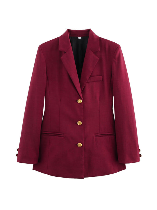 Damen karierten Blazer mit goldenen Knöpfen und praktischen Taschen Shopnory