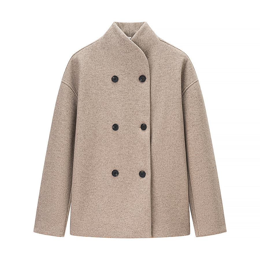 Damen Kurzer Doppelreihiger Wollmantel mit Stehkragen Shop Nory