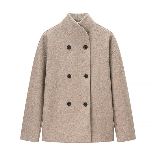 Damen Kurzer Doppelreihiger Wollmantel mit Stehkragen Shop Nory