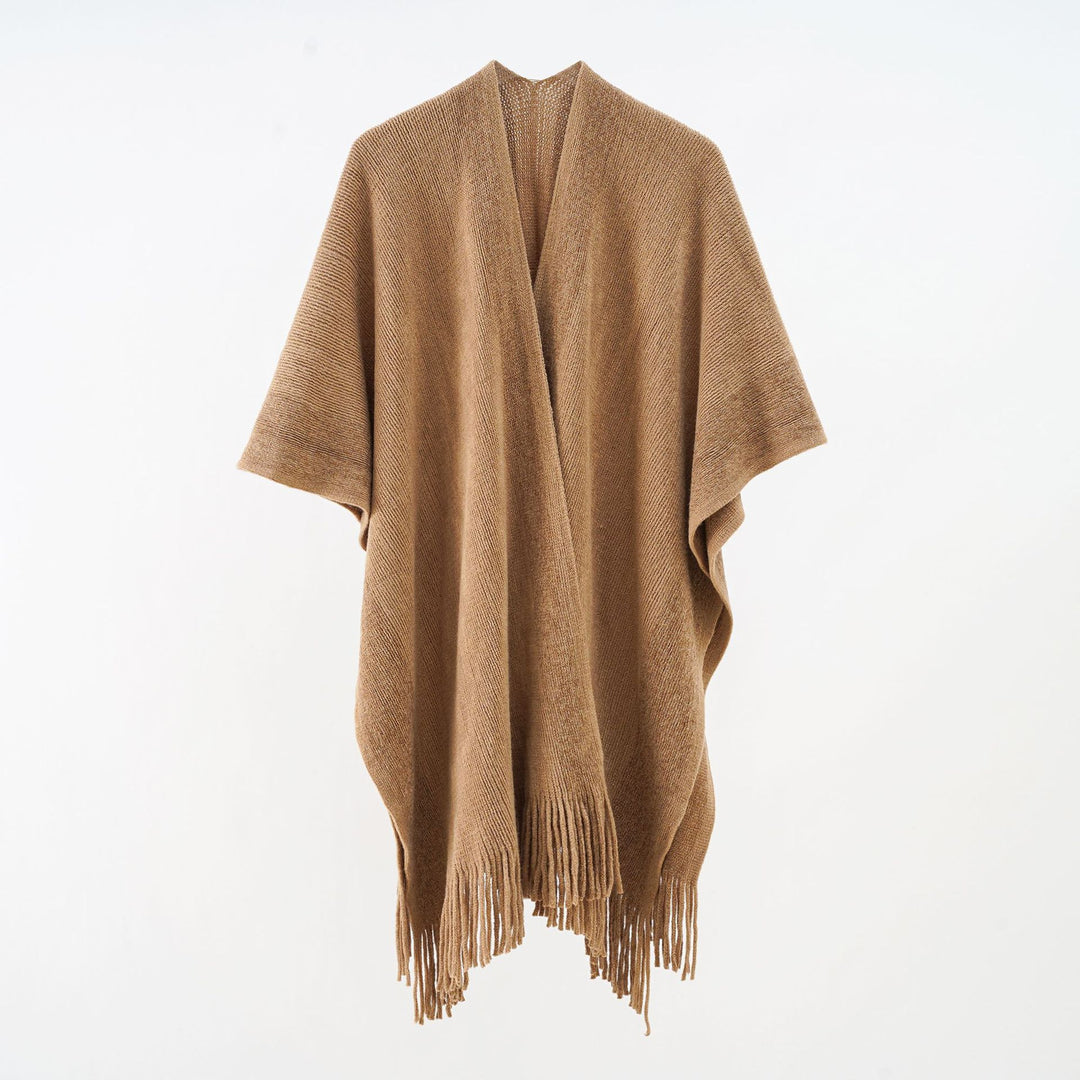 Damen Oversize-Strickcape mit Fransen und kontrastierter Bordüre Shop Nory