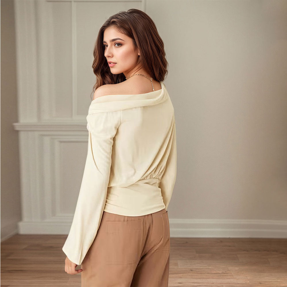 Damen asymmetrisches One-Shoulder Blusenshirt mit Knoten-Detail und tailliertem Saum Shop Nory
