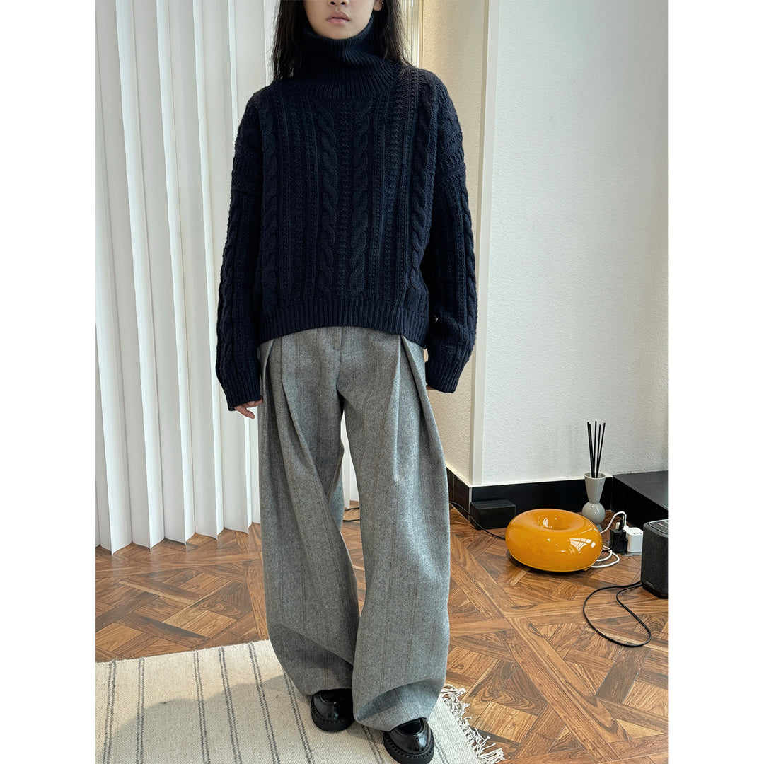 Damen Grobgestrickter Rollkragenpullover mit Zopfmuster und Relaxed‑Fit Shop Nory