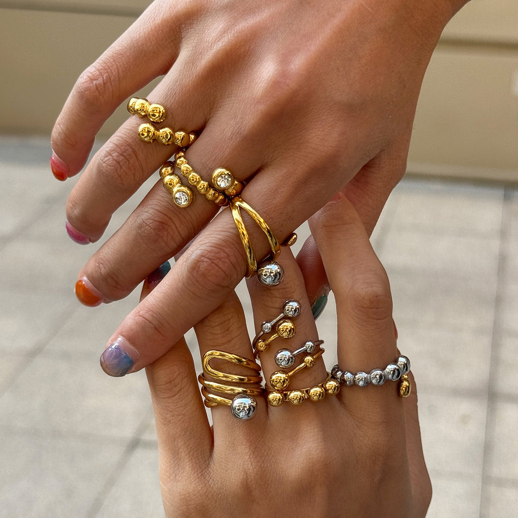 Damen Offener Edelstahlring mit verstellbarem Design und hochwertigen Kugeldetails Shop Nory