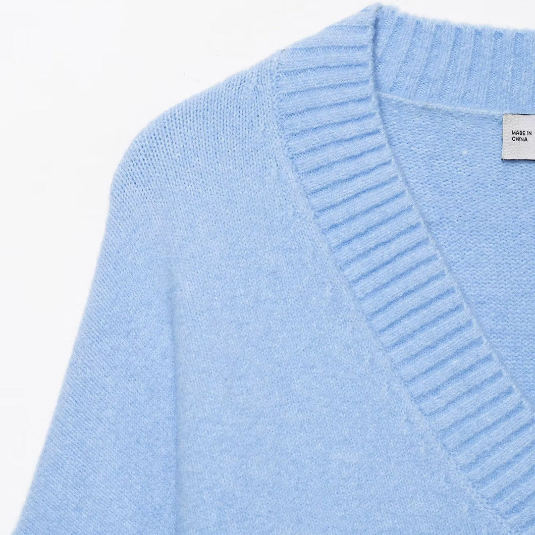 Damen Oversize V-Ausschnitt Pullover mit überschnittenen Schultern und breitem Rippbund Shop Nory