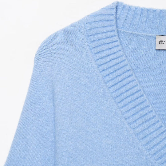 Damen Oversize V-Ausschnitt Pullover mit überschnittenen Schultern und breitem Rippbund Shop Nory