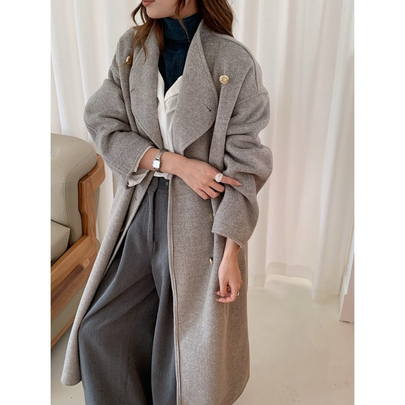 Damen Oversize Wollmix-Mantel mit doppelreihiger Knopfleiste, Stehkragen und überschnittener Schulter Shop Nory