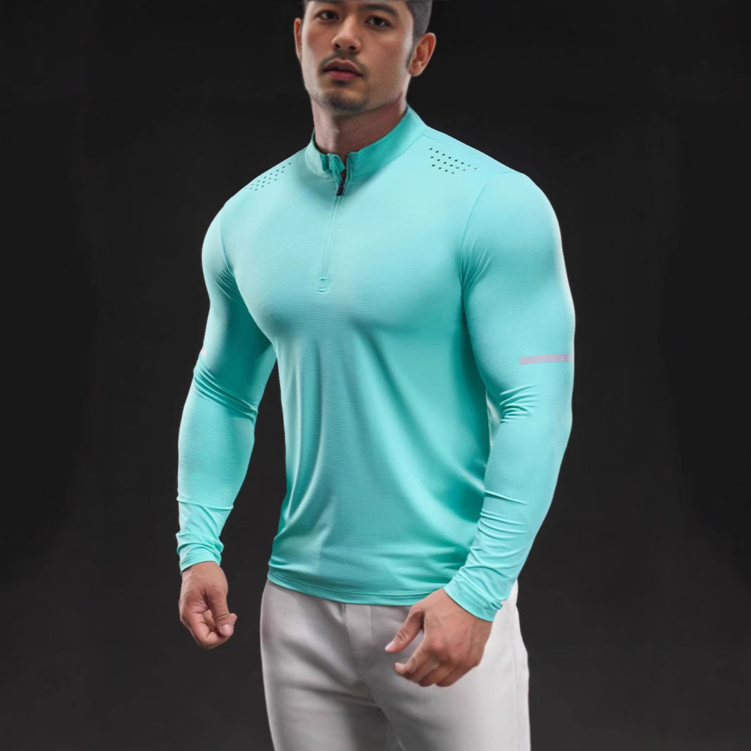 Herren Kompressions-Trainingsshirt mit kurzem Reißverschluss und atmungsaktiver Mesh‑Struktur Shop Nory