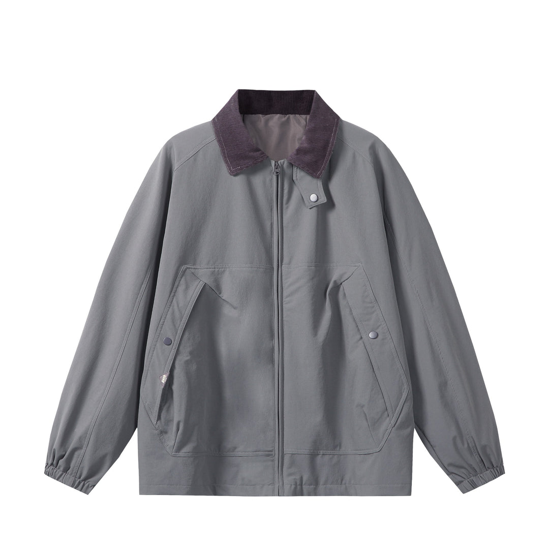 Unisex Kurz geschnittener Boxy-Blouson mit Cordkragen, Reißverschluss und Utility-Pattentaschen Shop Nory