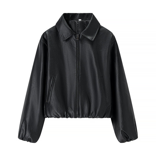 Damen Kurz geschnittener Lederimitat-Blouson mit Reißverschluss und Gummizugsaum Shop Nory