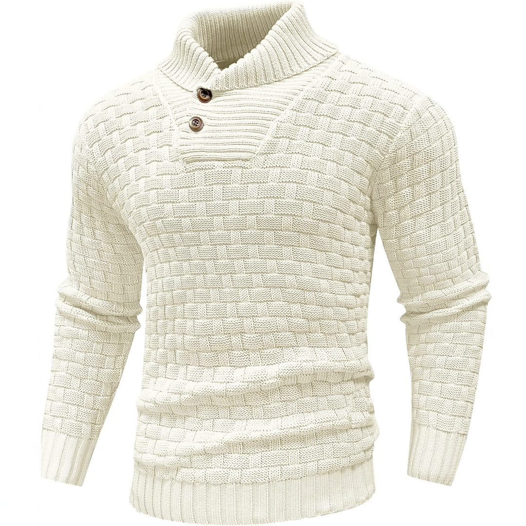Herren Grobgestrickter Pullover mit hohem Rollkragen, Knopfleiste und Körbchenstrick Shop Nory