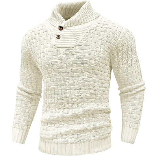 Herren Grobgestrickter Pullover mit hohem Rollkragen, Knopfleiste und Körbchenstrick Shop Nory