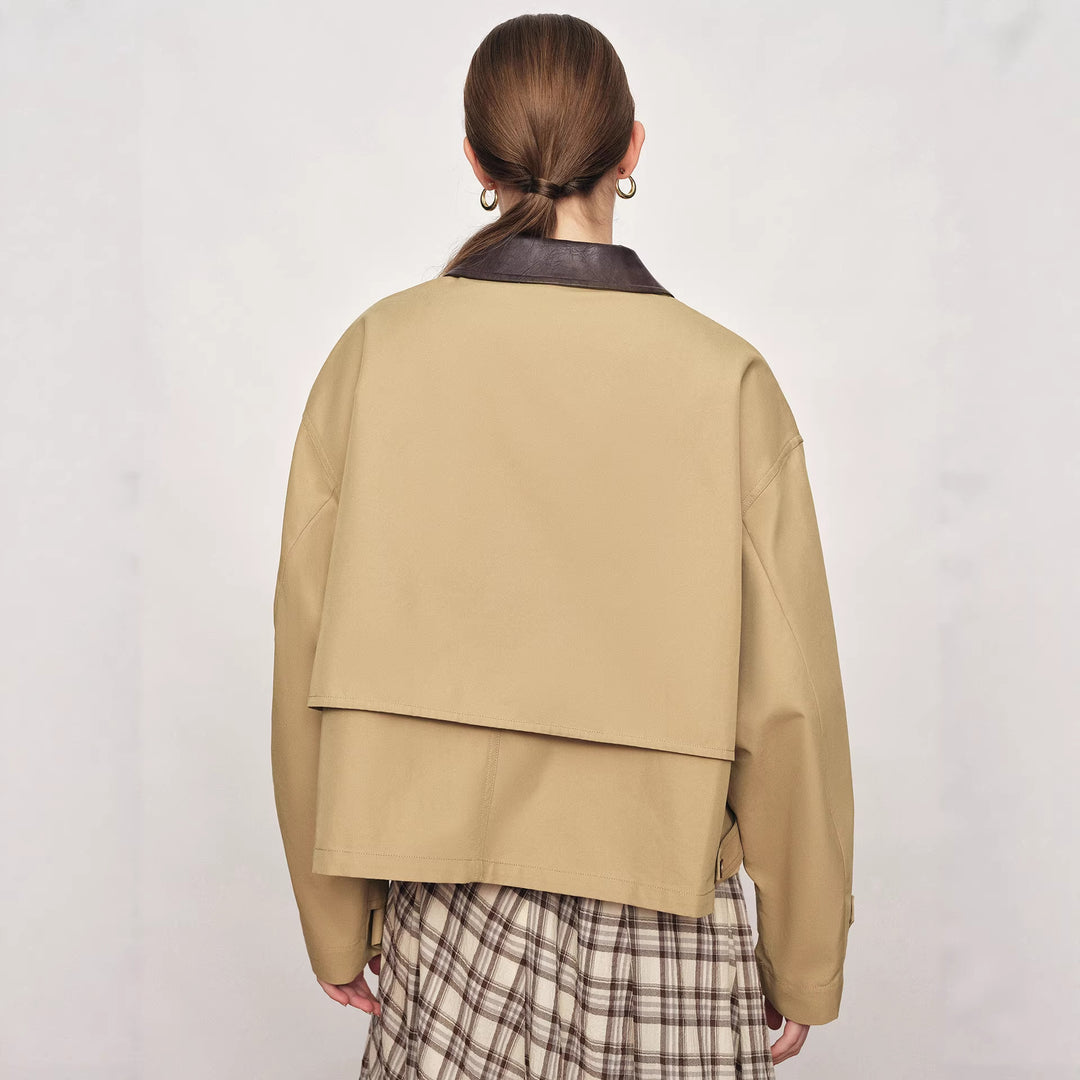 Damen Lässige und modische Übergangsjacke mit kontrastiertem Kragen Shop Nory