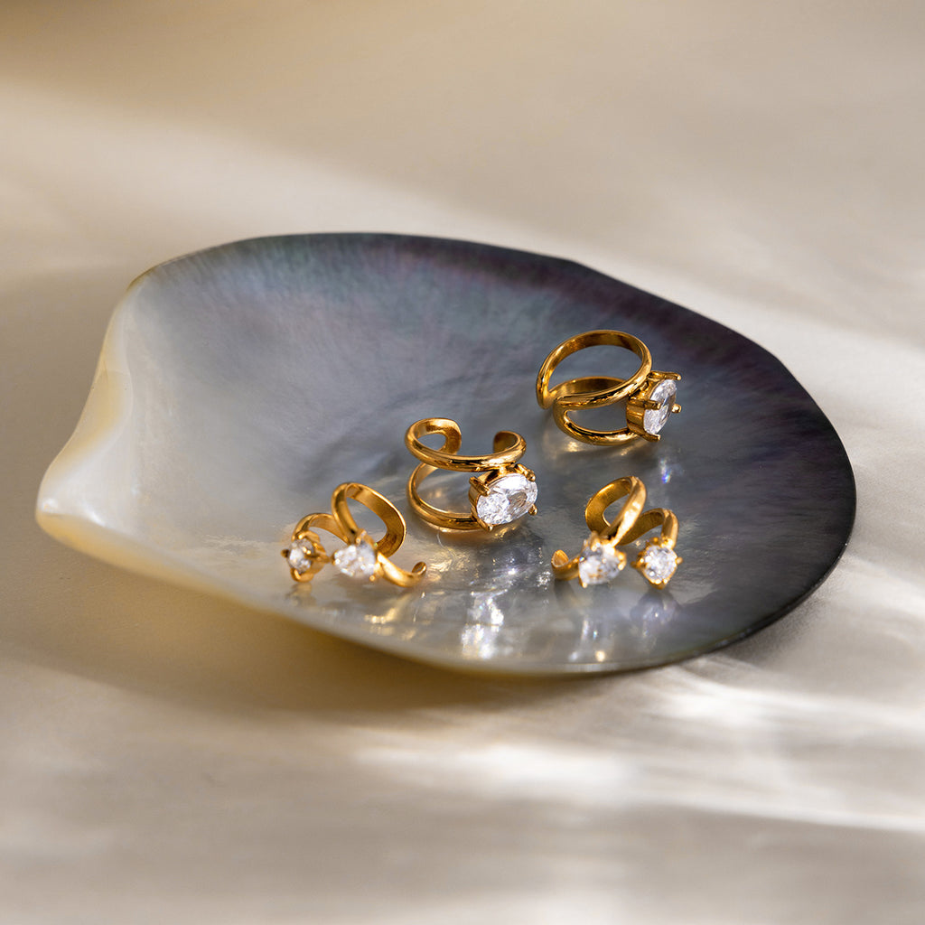Damen Offener Ring mit elegantem Kristall-Design aus hypoallergenem Edelstahl Shop Nory