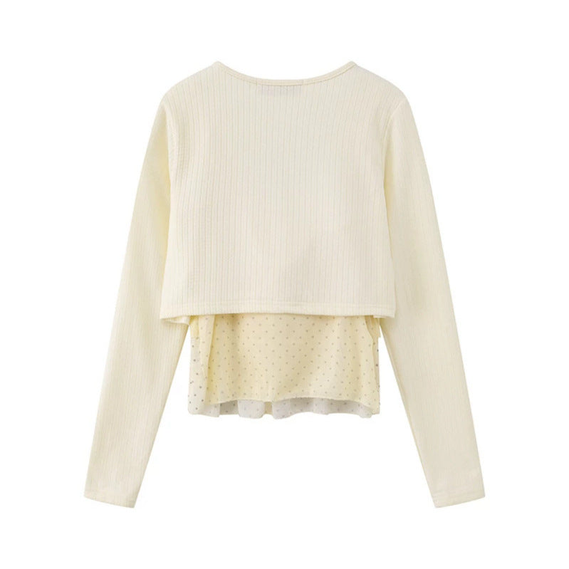 Damen Zweiteiliges Langarm-Top mit Knotenvorderseite und zartem Chiffon-Untertop Shop Nory