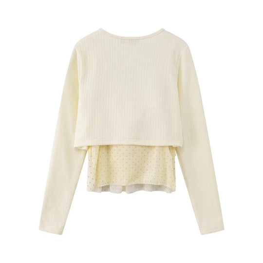 Damen Zweiteiliges Langarm-Top mit Knotenvorderseite und zartem Chiffon-Untertop Shop Nory