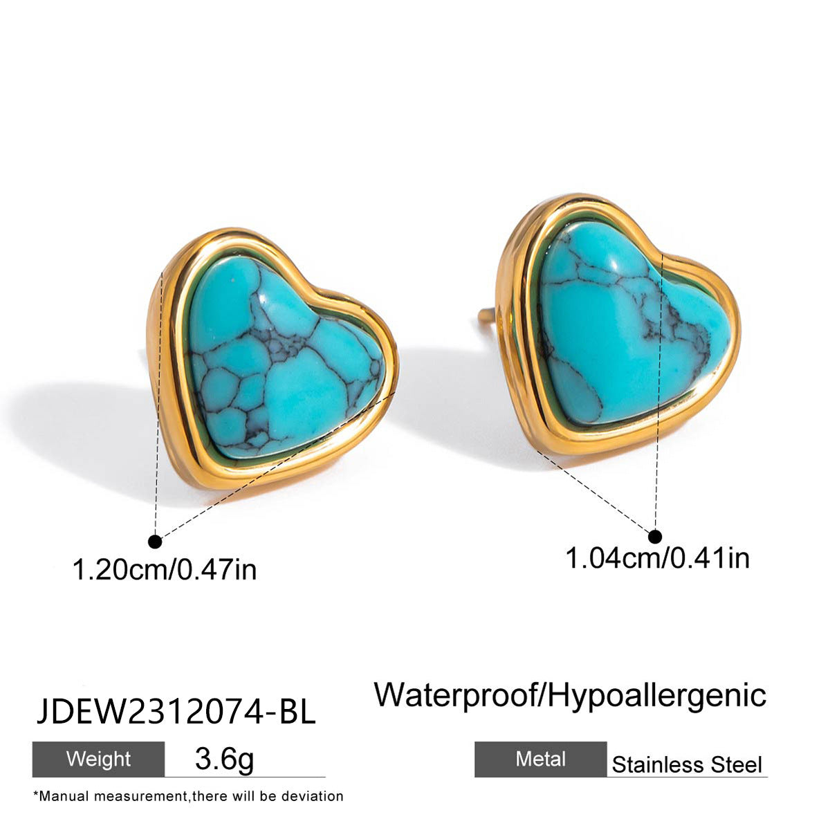 Damen Offener Ring mit herzförmigem Türkisstein aus hypoallergenem Edelstahl Shop Nory