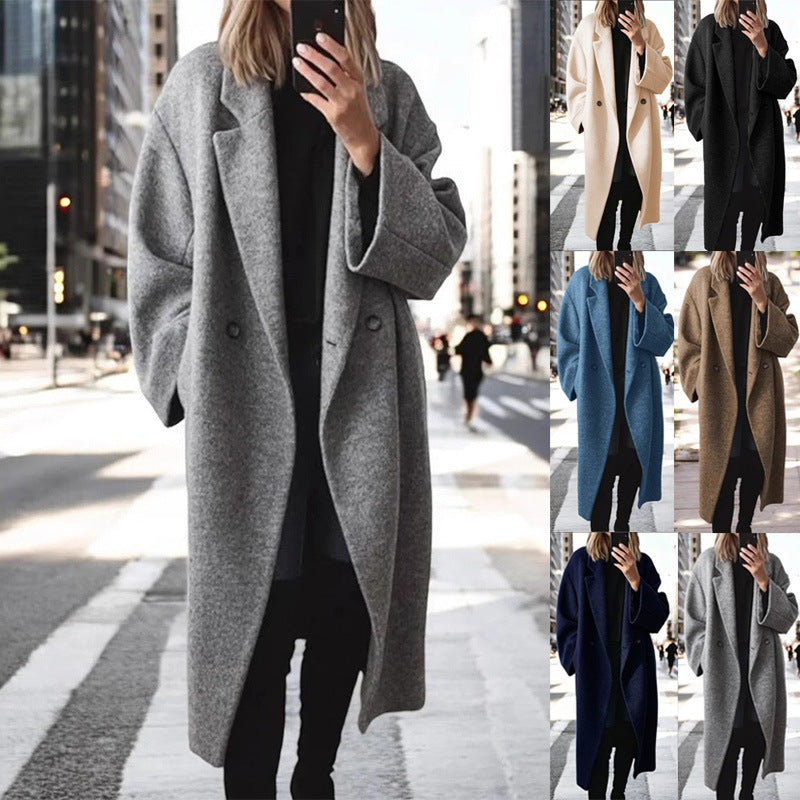 Damen Oversize Wollmix-Mantel mit doppelreihiger Knopfleiste, weitem Reverskragen und Eingrifftaschen Shop Nory