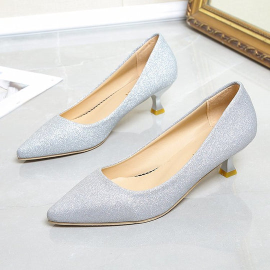 Damen schimmernde Pumps mit elegantem Blockabsatz