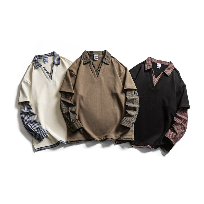 Herren Lagenlook-Pullover mit integriertem Karo-Hemdkragen und eingesetzten Hemdärmeln Shop Nory