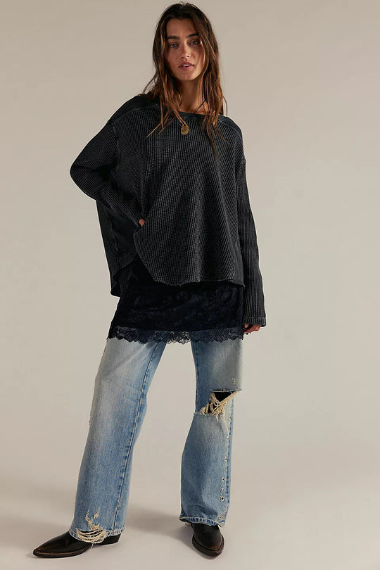 Damen Oversized Waffelstrick-Pullover mit weitem Schnitt und tiefem Raglan Shop Nory