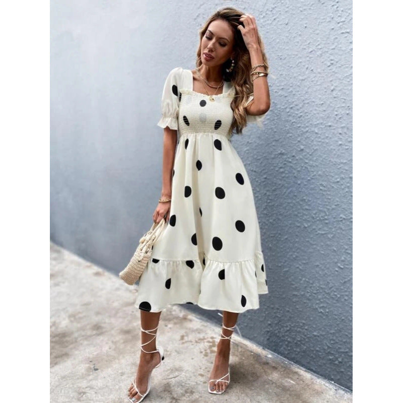 Damen Midi-Kleid mit lässigem Schnitt und großen Punkten Shopnory