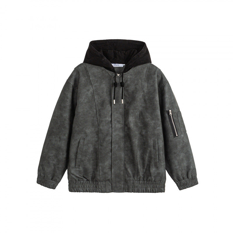 Unisex Oversize-Hoodie-Bomberjacke in Velours-Optik mit Kapuze, Ärmeltasche und elastichem Saum Shop Nory