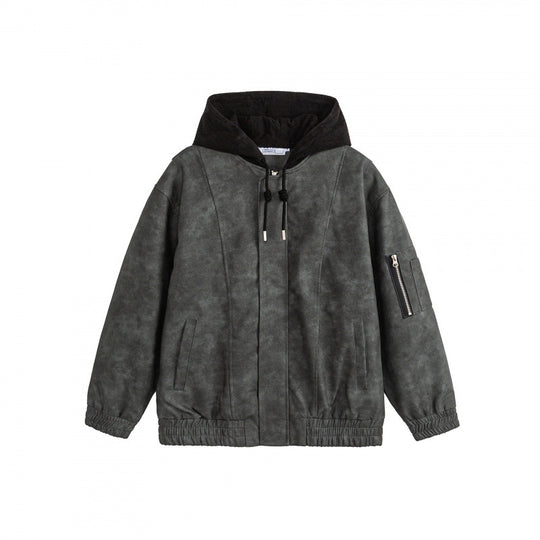 Unisex Oversize-Hoodie-Bomberjacke in Velours-Optik mit Kapuze, Ärmeltasche und elastichem Saum Shop Nory