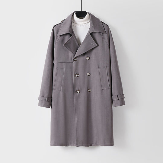 Herren Midilanger Oversize-Trenchcoat mit doppelter Knopfreihe und Schulterklappen Shop Nory