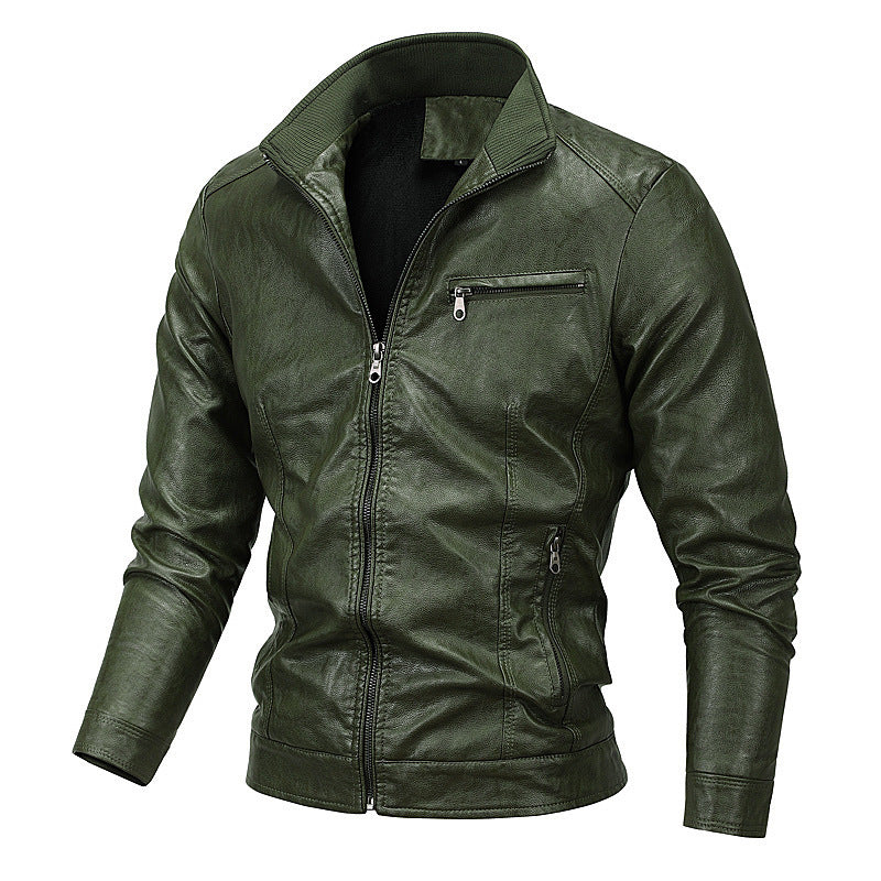 Herren schlanker Kunstleder‑Moto‑Blouson mit Stehkragen und Reißverschluss Shop Nory