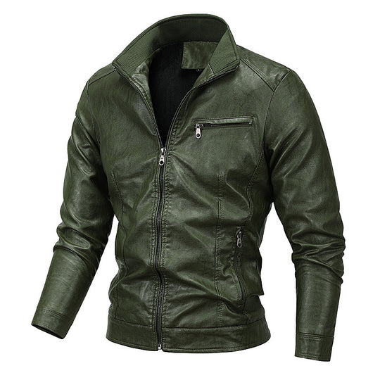 Herren schlanker Kunstleder‑Moto‑Blouson mit Stehkragen und Reißverschluss Shop Nory