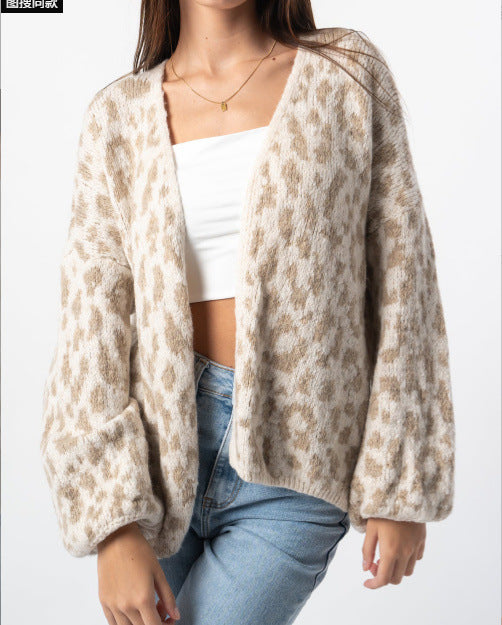 Damen lässige Strickjacke im Leopardenmuster Shopnory