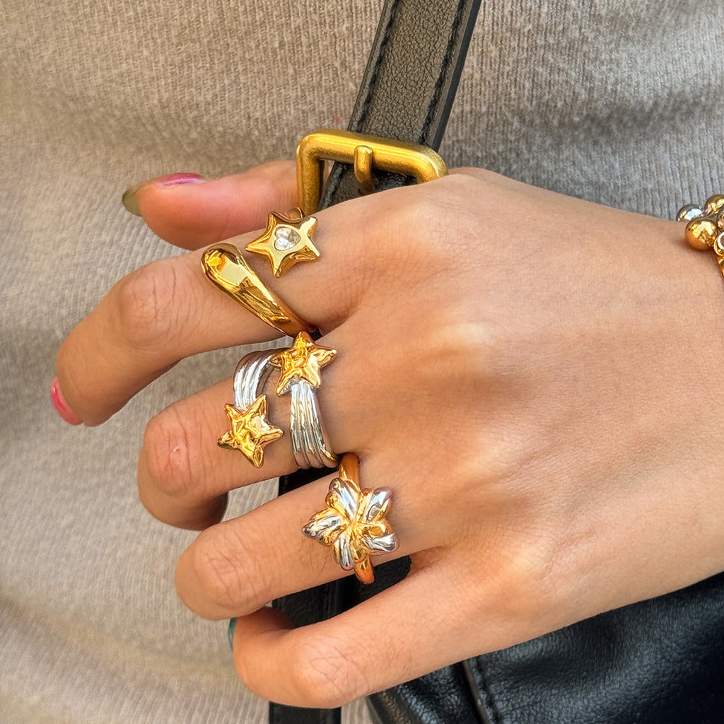Damen Offener Ring mit floralem Design aus rostfreiem Edelstahl Shop Nory