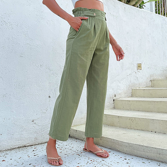 Damen Hochtaillierte Culotte-Hose mit Bundfalten, Knopf-Tabulierung und weitem Bein Shop Nory
