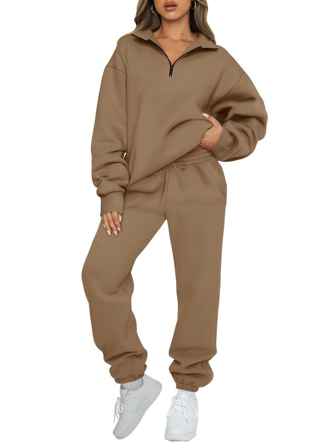 Damen nan oversized Sweatshirt Jogginghose Set mit Reißverschlusskragen Shop Nory