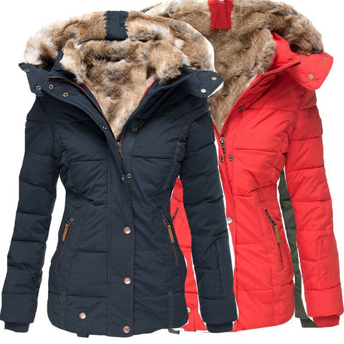 Damen Stepp-Parka mit tailliertem Schnitt und Kunstfellkapuze Shop Nory