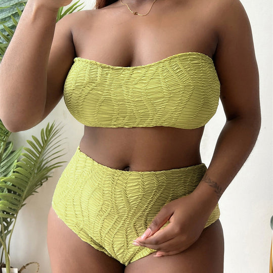 Damen Hoch tailliertes Bustier-Bikini-Set mit Rüschen-Design Shopnory