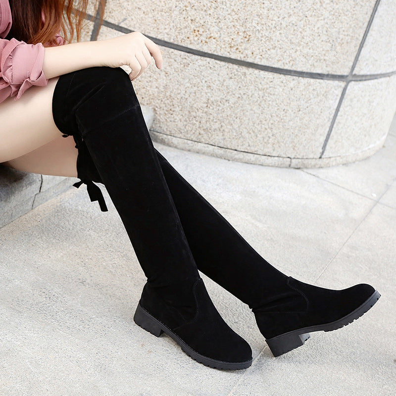 Damen Overknee-Stiefel aus Velourslederoptik mit elastischem Schaft und profilierter Gummisohle Shop Nory