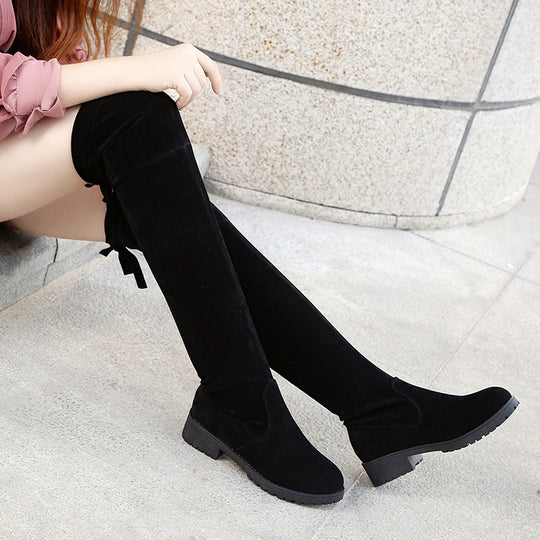 Damen Overknee-Stiefel aus Velourslederoptik mit elastischem Schaft und profilierter Gummisohle Shop Nory