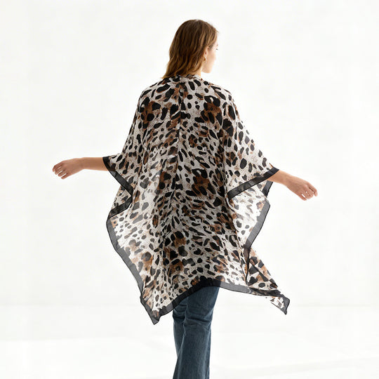 Damen Viskoseleichter Kimono-Überwurf im Oversize-Schnitt mit Leopardenjacquard Shop Nory
