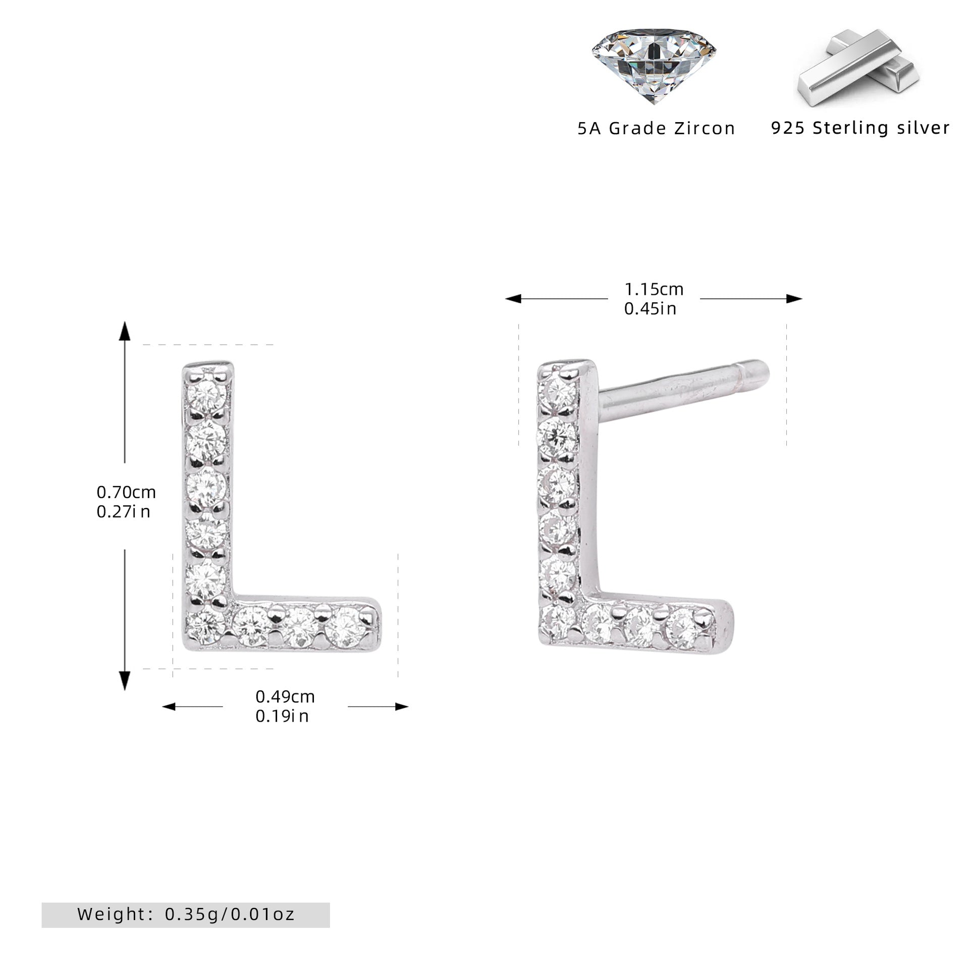 Damen Ohrstecker aus 925 Sterling Silber mit luxuriösem Zirkonbuchstaben R Shop Nory