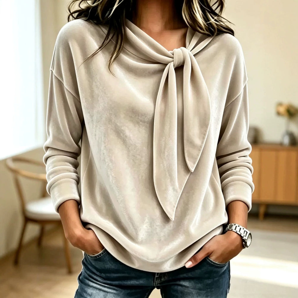 Damen Drapiertes Velours-Sweatshirt mit Knotenschalkragen Shop Nory