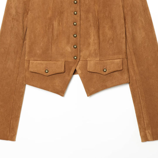 Damen Kurzjacke aus Veloursoptik im Military‑Stil mit Stehkragen und asymmetrischem Saum Shop Nory