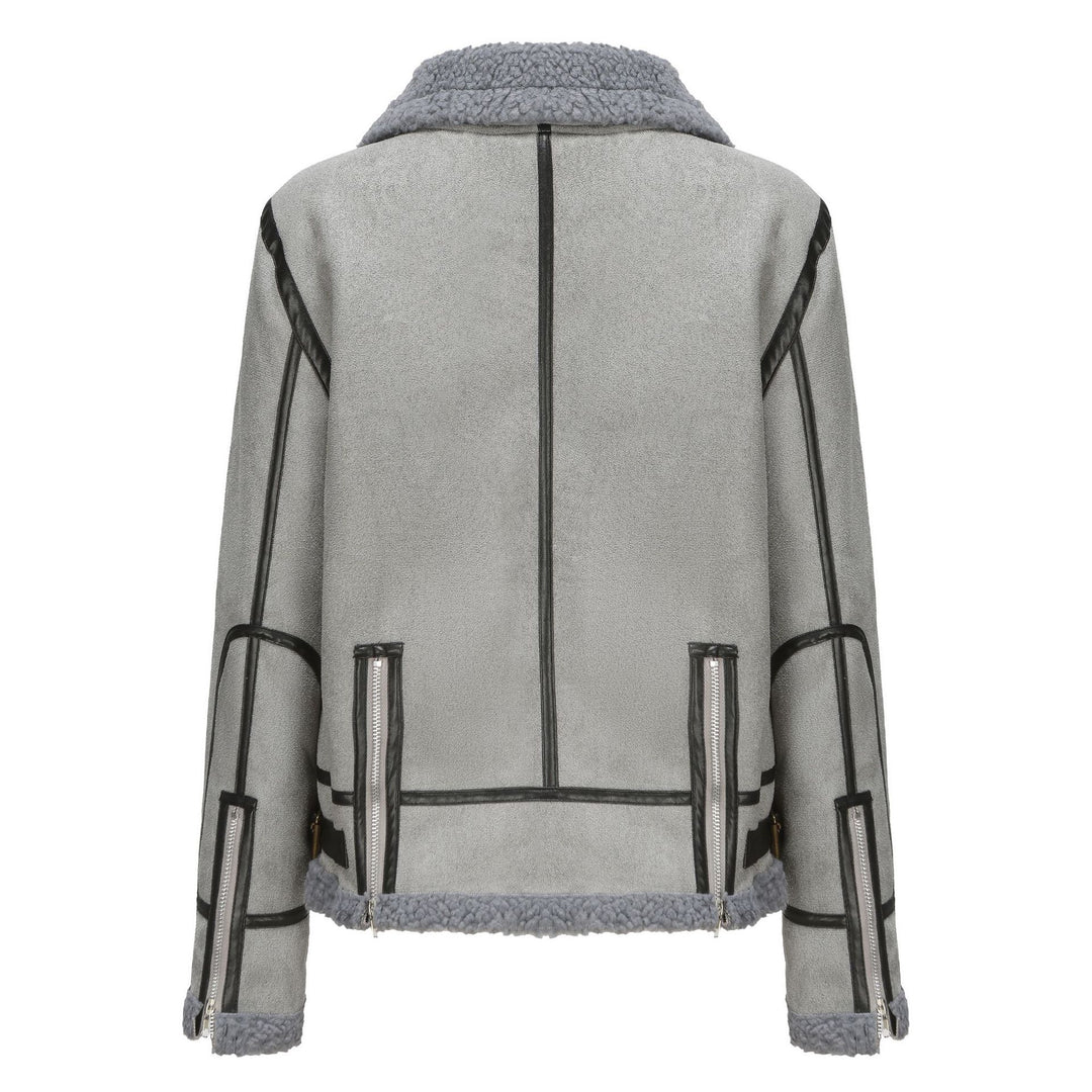 Damen Kurz geschnittene Aviator Lammfell‑Imitatjacke mit Teddyfutter und Kunstlederbesatz Shop Nory