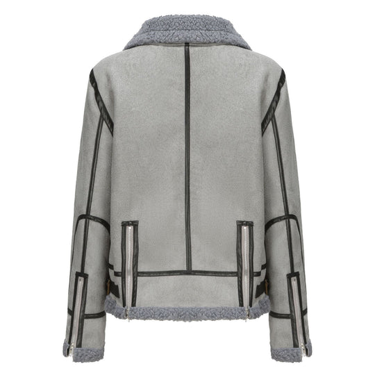 Damen Kurz geschnittene Aviator Lammfell‑Imitatjacke mit Teddyfutter und Kunstlederbesatz Shop Nory