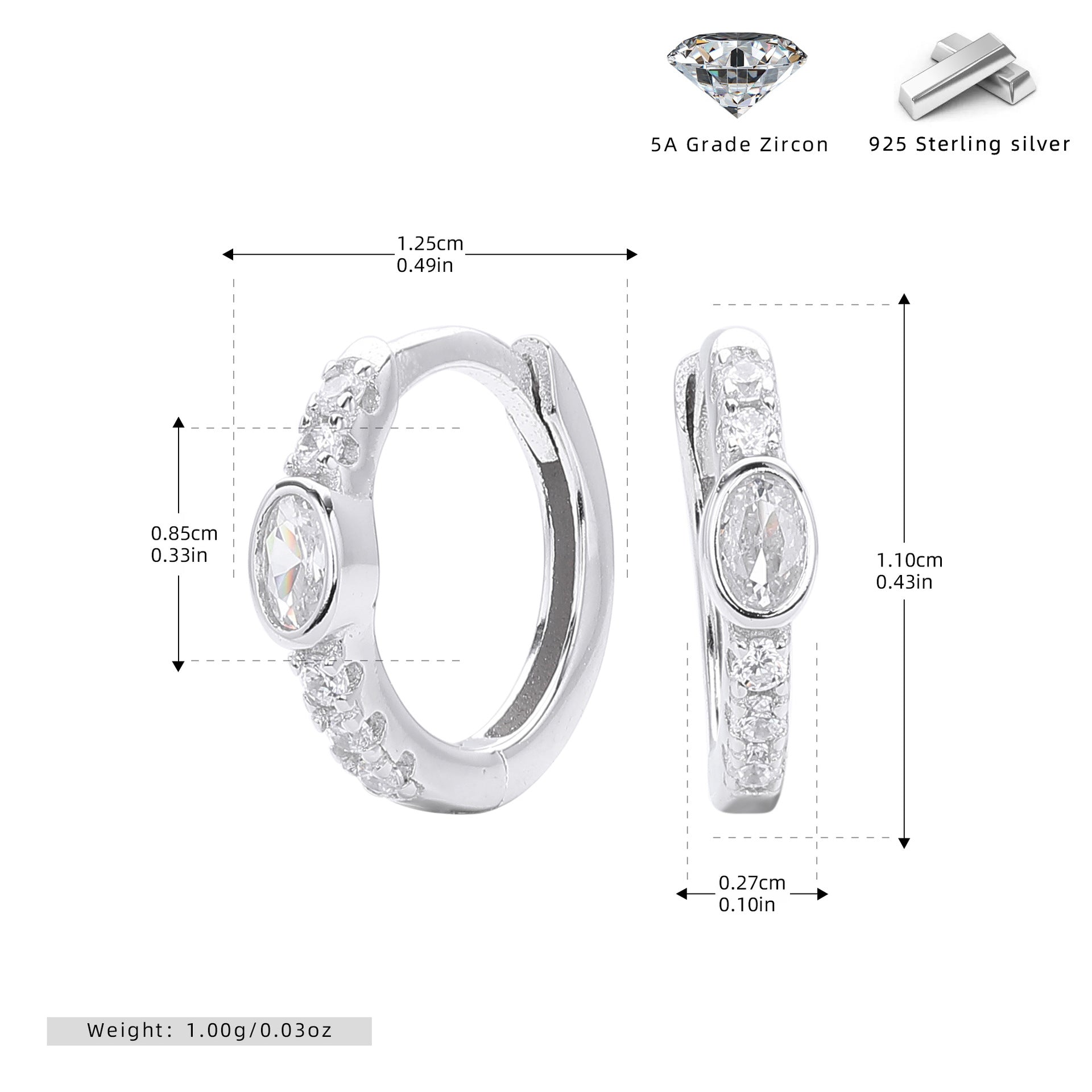 Damen Creolen mit funkelndem Zirkonbesatz aus hochwertigem 925 Sterling Silber Shop Nory