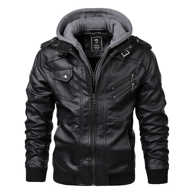 Herren Modische Kunstlederjacke mit Kapuze Shop Nory