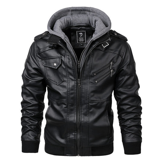 Herren Modische Kunstlederjacke mit Kapuze Shop Nory