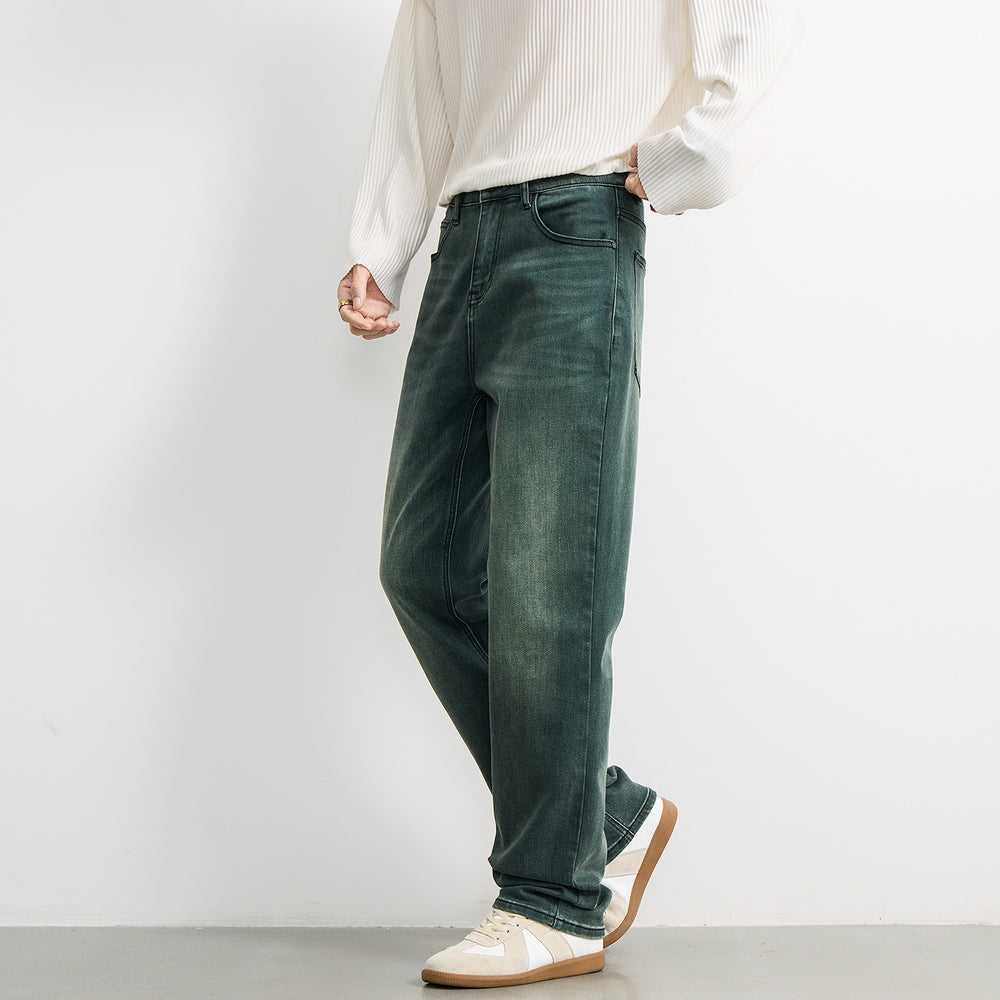 Herren Locker geschnittene Denimhose mit hohem Bund und dezenter Vintage-Waschung Shop Nory