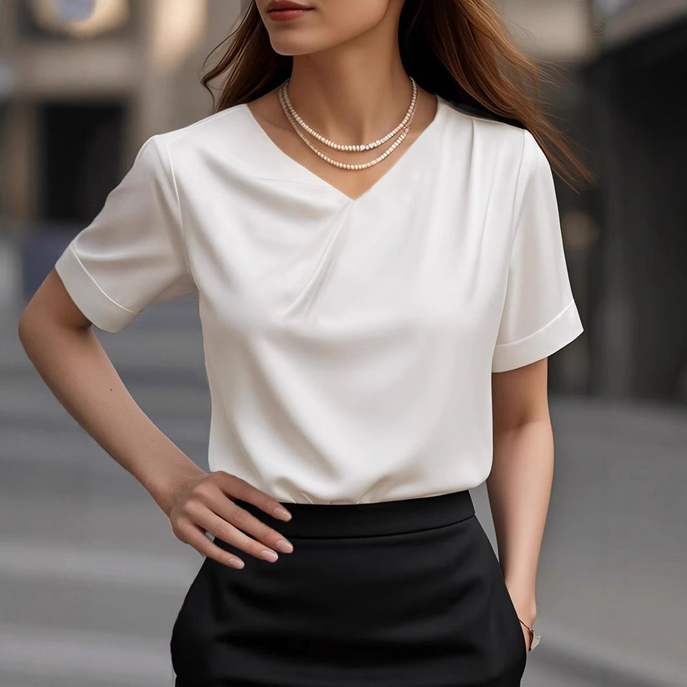 Damen Elegantes V-Ausschnitt Blusenshirt mit kurzärmeligen Design